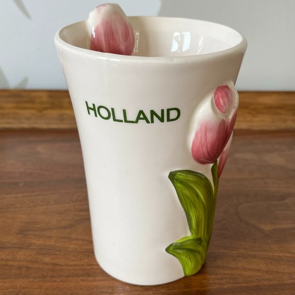 Pivera Vintage Tulip Mug "Holland" | Pink Flowers 3D Dutch Hand-Painted Easter - Picture 4 of 15